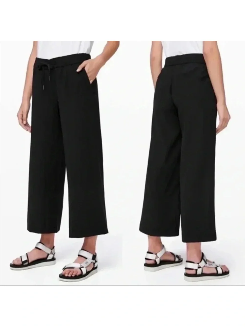 Lululemon on the fly 7/8 wide leg pull on cropped black slouchy activewear pants